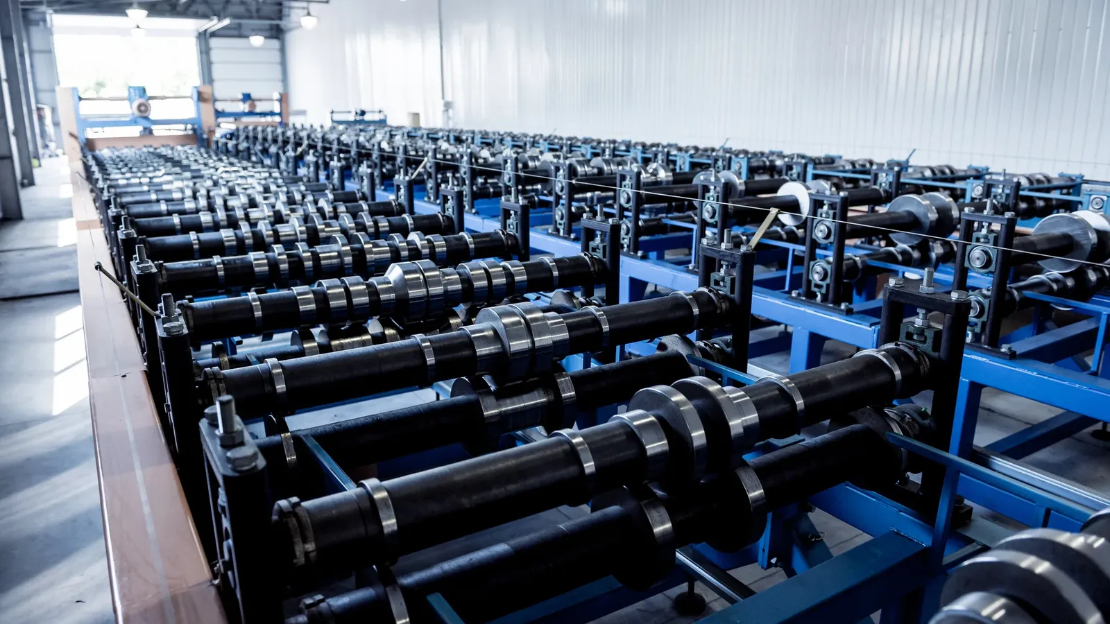 Roll-forming lines running coil into finished steel profiles